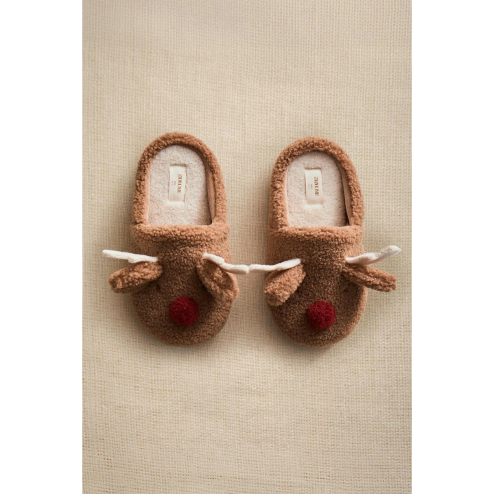 Детские тапочки на меху с оленем