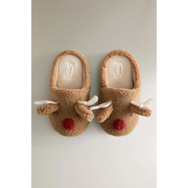 Детские тапочки на меху с оленем