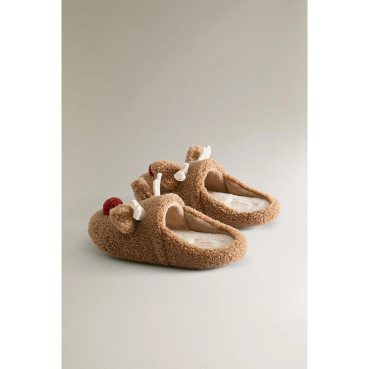 Детские тапочки на меху с оленем