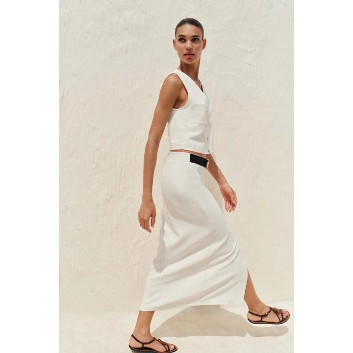 ЮБКА-МИДИ ИЗ КРЕПА С РЕМНЕМ