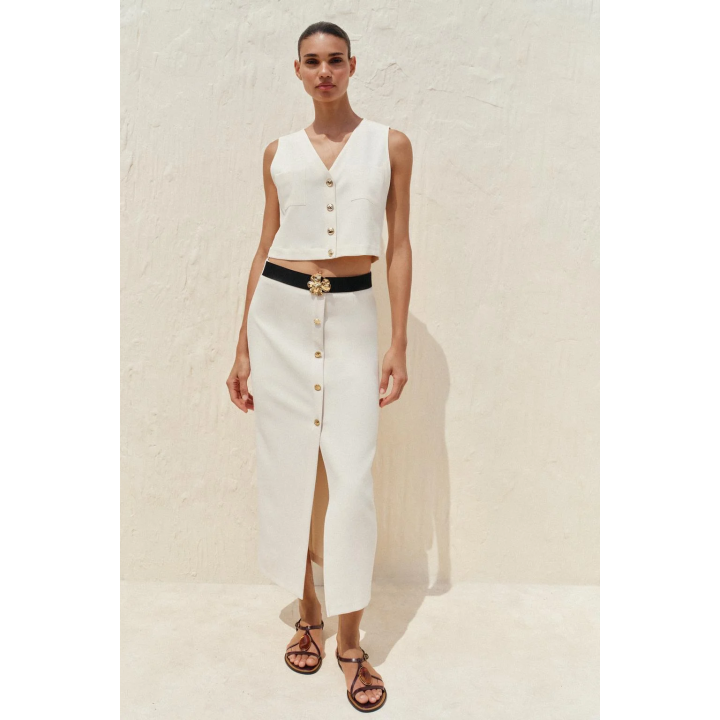 ЮБКА-МИДИ ИЗ КРЕПА С РЕМНЕМ