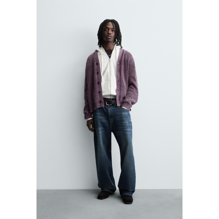 КАРДИГАН С РЕЛЬЕФНЫМ УЗОРОМ И ЭФФЕКТОМ ПОТЕРТОСТИ