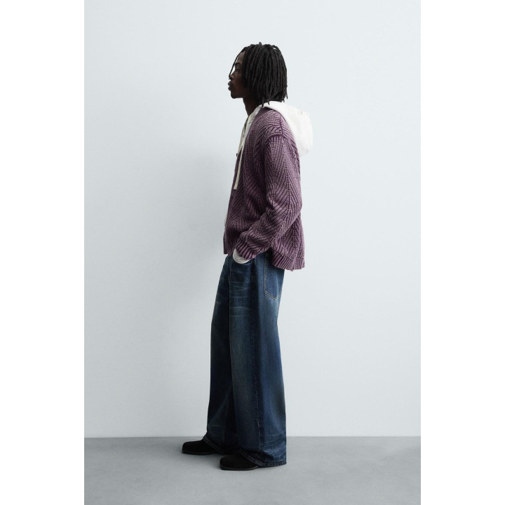 КАРДИГАН С РЕЛЬЕФНЫМ УЗОРОМ И ЭФФЕКТОМ ПОТЕРТОСТИ