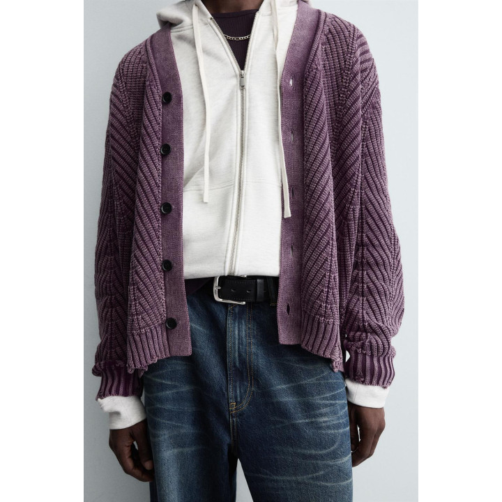 КАРДИГАН С РЕЛЬЕФНЫМ УЗОРОМ И ЭФФЕКТОМ ПОТЕРТОСТИ