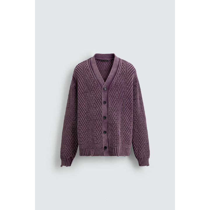 КАРДИГАН С РЕЛЬЕФНЫМ УЗОРОМ И ЭФФЕКТОМ ПОТЕРТОСТИ