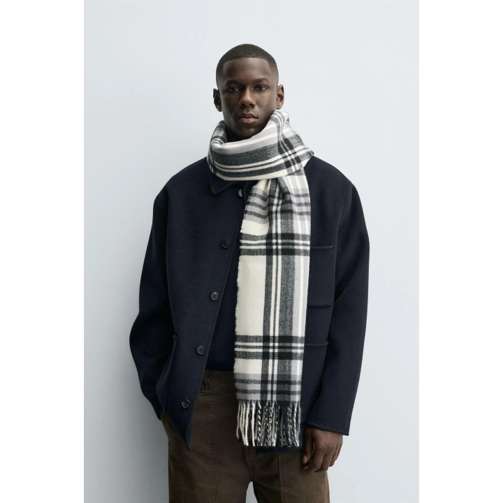 ШАРФ В КЛЕТКУ С БАХРОМОЙ