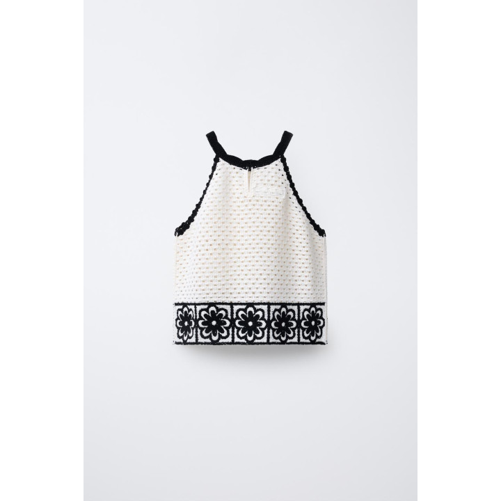 Топ с крючком в цветочном дизайне с макраме горловиной