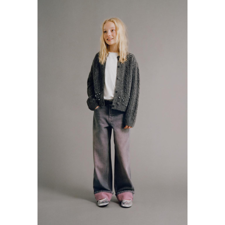 ВЯЗАНЫЙ КАРДИГАН С ЖЕМЧУГОМ И УЗОРОМ «КОСЫ»