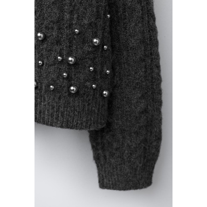 ВЯЗАНЫЙ КАРДИГАН С ЖЕМЧУГОМ И УЗОРОМ «КОСЫ»