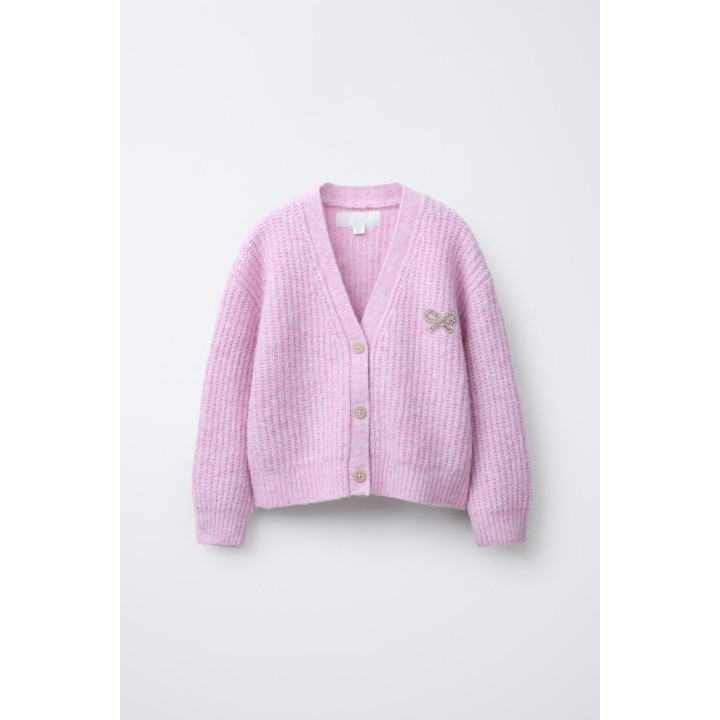 ТРИКОТАЖНЫЙ КАРДИГАН С БАНТОМ И БЛЕСТКАМИ