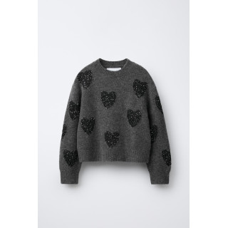 ДЖЕМПЕР ВЯЗАНЫЙ С СЕРДЕЧКАМИ И ПАЙЕТКАМИ