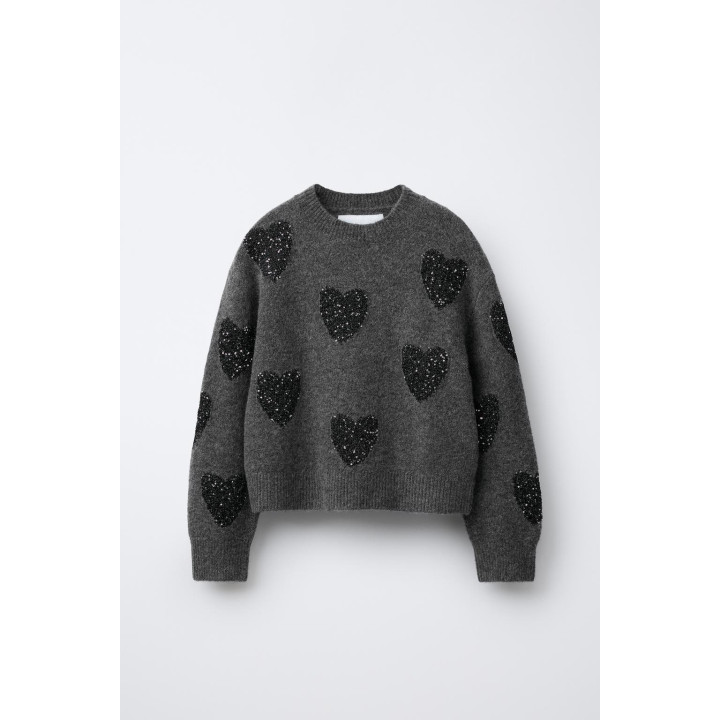 ДЖЕМПЕР ВЯЗАНЫЙ С СЕРДЕЧКАМИ И ПАЙЕТКАМИ