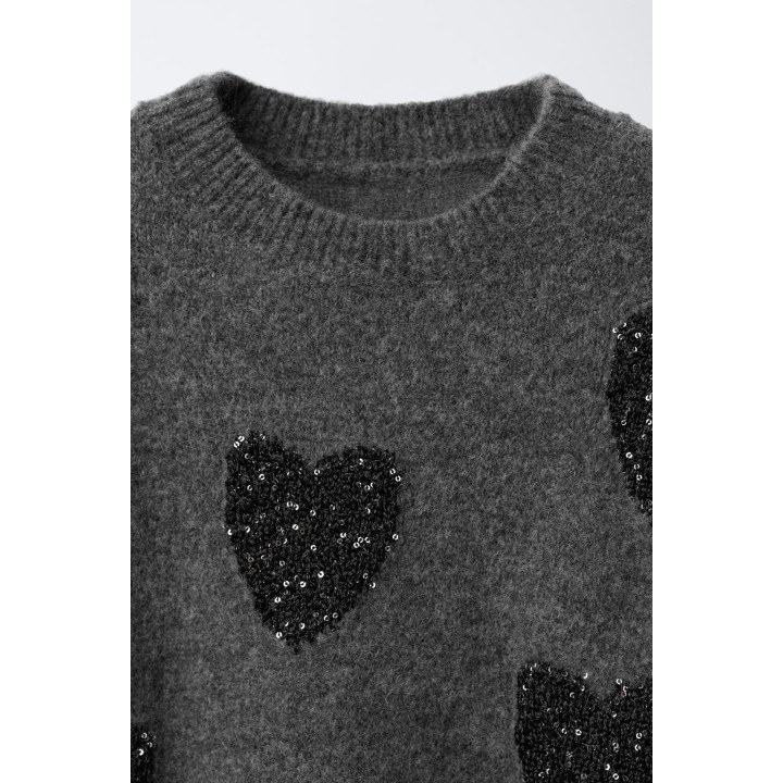 ДЖЕМПЕР ВЯЗАНЫЙ С СЕРДЕЧКАМИ И ПАЙЕТКАМИ