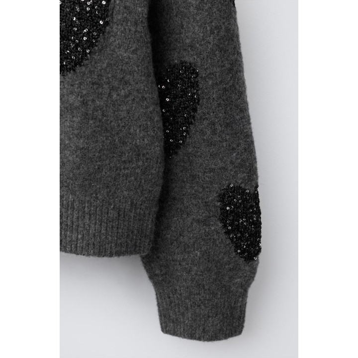 ДЖЕМПЕР ВЯЗАНЫЙ С СЕРДЕЧКАМИ И ПАЙЕТКАМИ