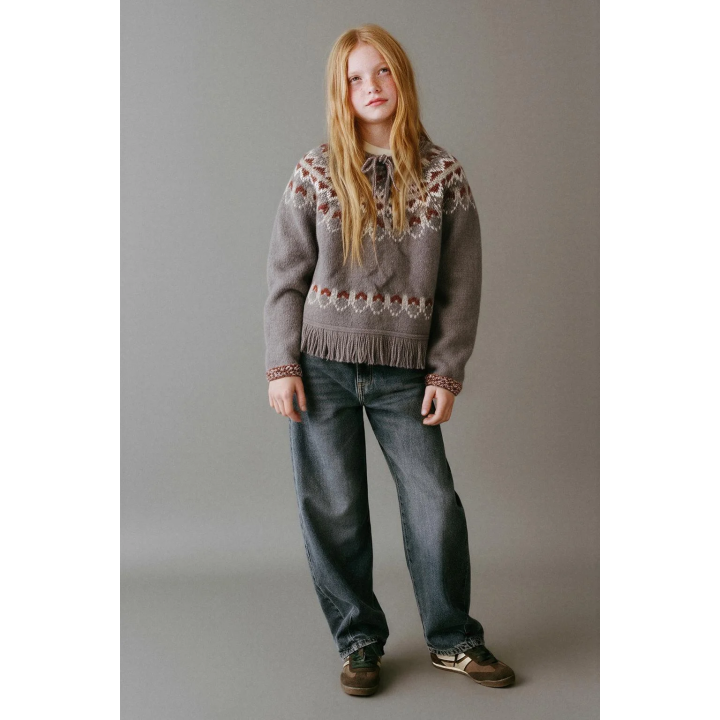 Джемпер-пончо с шерстью и бахромой