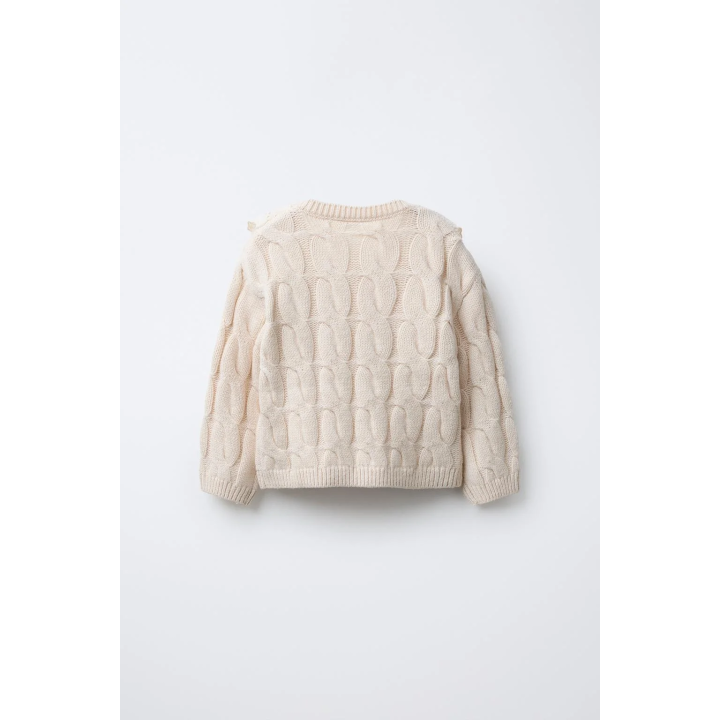 СВИТЕР С УЗОРОМ «КОСЫ» И КРУЖЕВНЫМ ВОРОТНИКОМ