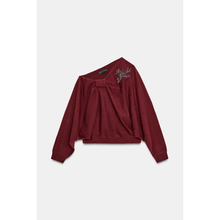 АСИММЕТРИЧНЫЙ СВИТЕР С ОТДЕЛКОЙ ИЗ СТРАЗ