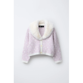 Кардиган с жаккардовым узором с отстёгивающимся воротником из искусственного меха - коллекция лыжной моды