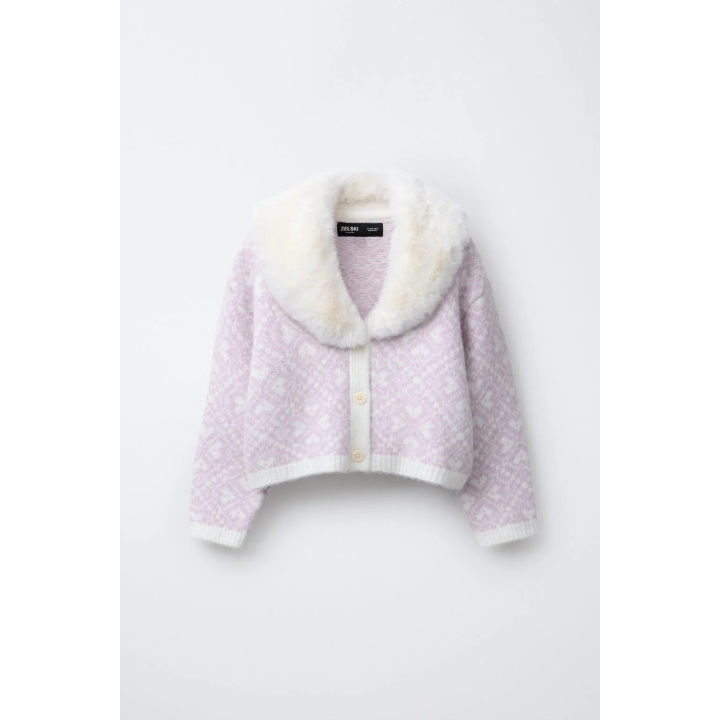 Кардиган с жаккардовым узором с отстёгивающимся воротником из искусственного меха - коллекция лыжной моды