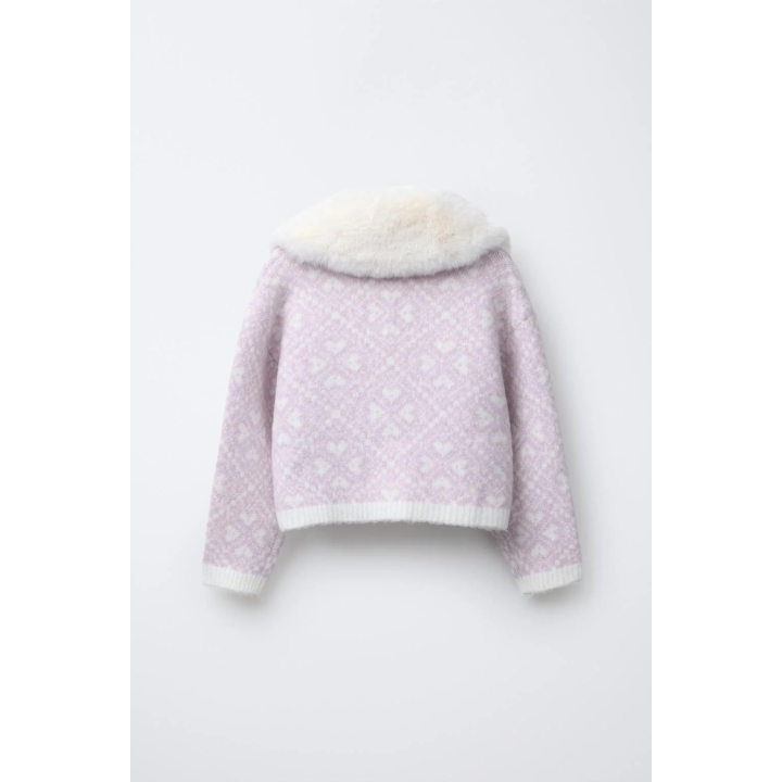 Кардиган с жаккардовым узором с отстёгивающимся воротником из искусственного меха - коллекция лыжной моды