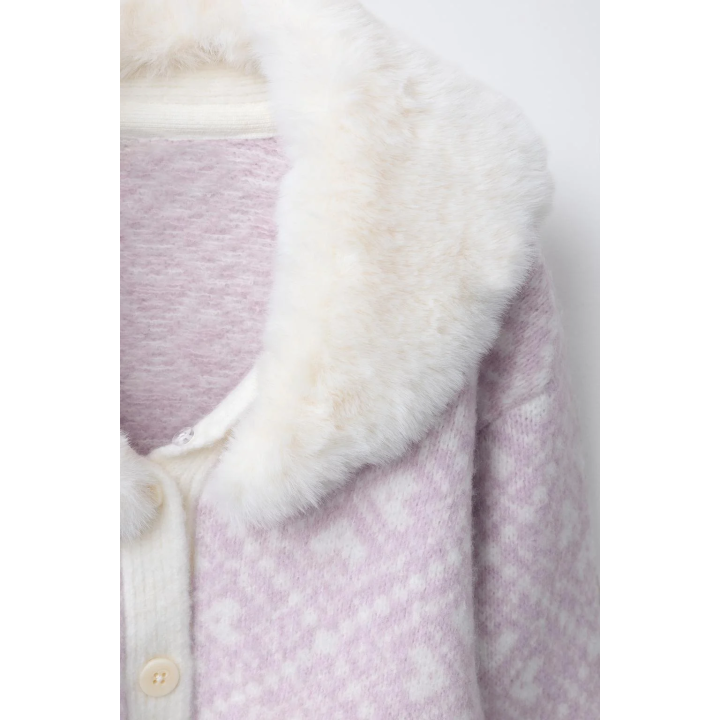 Кардиган с жаккардовым узором с отстёгивающимся воротником из искусственного меха - коллекция лыжной моды