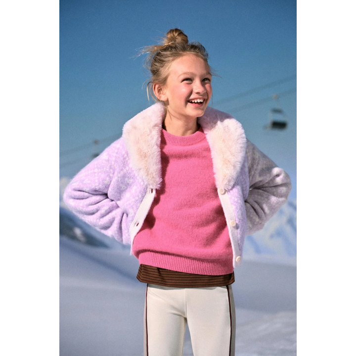 Кардиган с жаккардовым узором с отстёгивающимся воротником из искусственного меха - коллекция лыжной моды