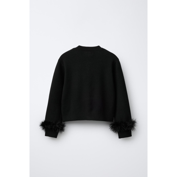 ТРИКОТАЖНЫЙ КАРДИГАН СО СЪЕМНЫМИ ПЕРЬЯМИ