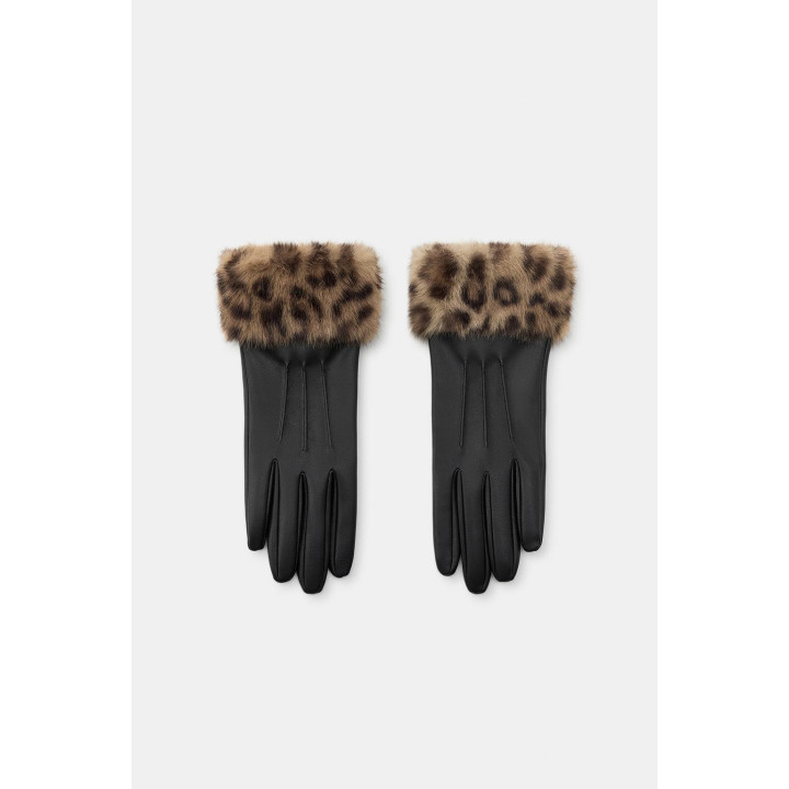 Поверхностная кожа пальчики с искусственным мехом и животным принтом