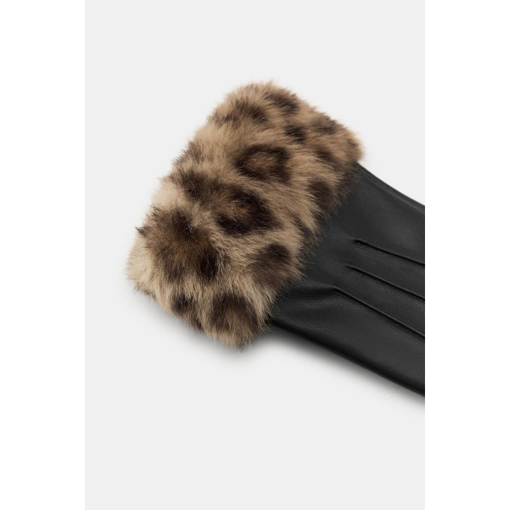 Поверхностная кожа пальчики с искусственным мехом и животным принтом