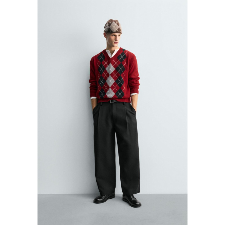 СВИТЕР 100% ШЕРСТЬ ЖАККАРД «РОМБЫ»