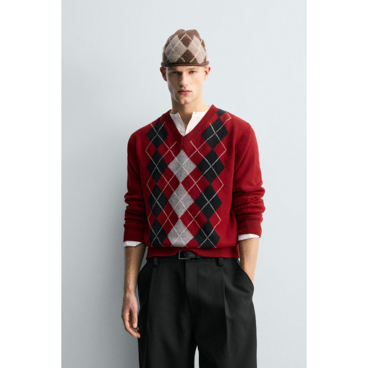 СВИТЕР 100% ШЕРСТЬ ЖАККАРД «РОМБЫ»