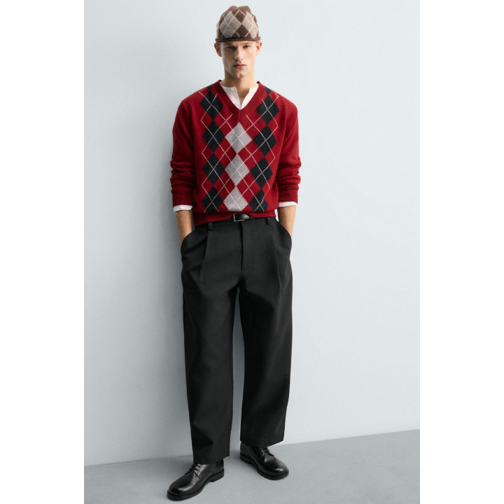 СВИТЕР 100% ШЕРСТЬ ЖАККАРД «РОМБЫ»