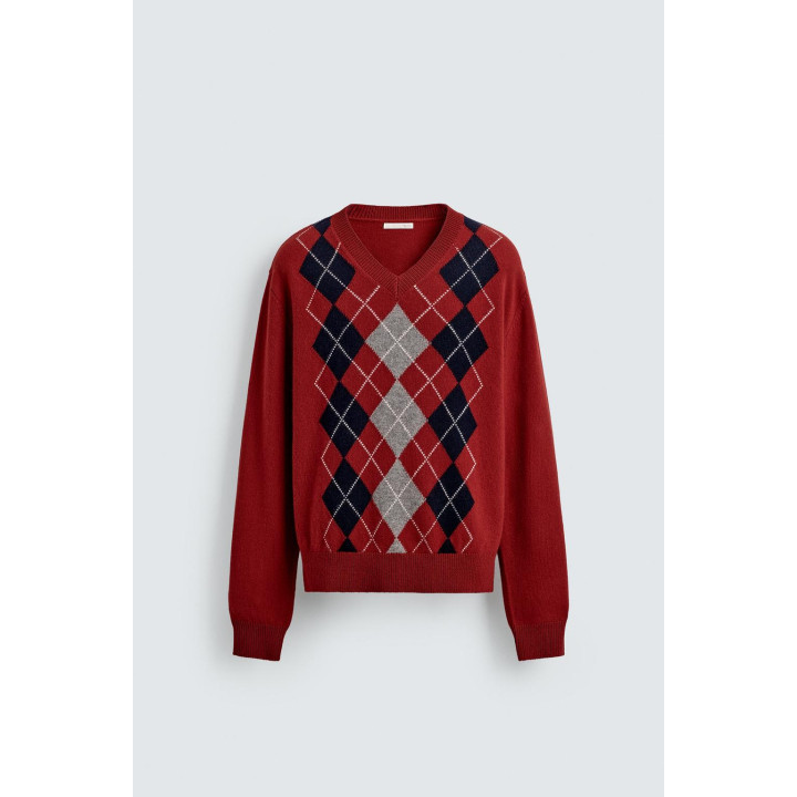 СВИТЕР 100% ШЕРСТЬ ЖАККАРД «РОМБЫ»