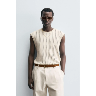 ФУТБОЛКА С АЖУРНОЙ ВЯЗКОЙ БЕЗ РУКАВОВ