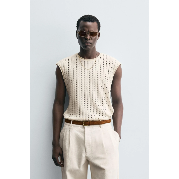 ФУТБОЛКА С АЖУРНОЙ ВЯЗКОЙ БЕЗ РУКАВОВ