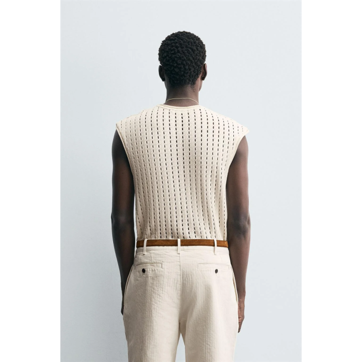 ФУТБОЛКА С АЖУРНОЙ ВЯЗКОЙ БЕЗ РУКАВОВ