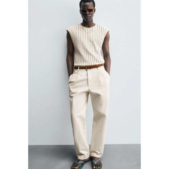 ФУТБОЛКА С АЖУРНОЙ ВЯЗКОЙ БЕЗ РУКАВОВ