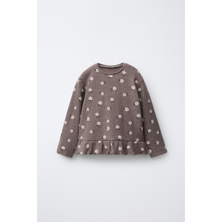 ФУТБОЛКА С ПРИНТОМ И ОБОРКОЙ ИЗ МЯГКОЙ ТКАНИ