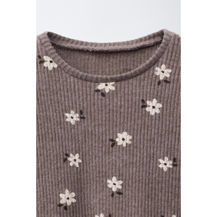 ФУТБОЛКА С ПРИНТОМ И ОБОРКОЙ ИЗ МЯГКОЙ ТКАНИ