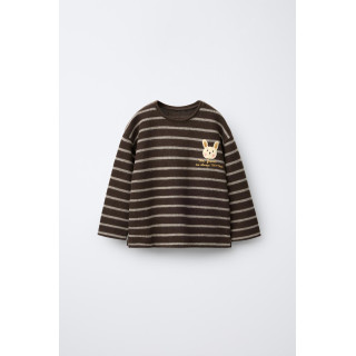 ФУТБОЛКА ИЗ МЯГКОЙ ТКАНИ В ПОЛОСКУ С МАХРОВОЙ НАШИВКОЙ «КРОЛИК»