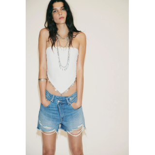 ДЖИНСОВЫЕ ШОРТЫ TRF С ВЫСОКОЙ ПОСАДКОЙ MOM FIT И КОСОЙ ЗАСТЕЖКОЙ