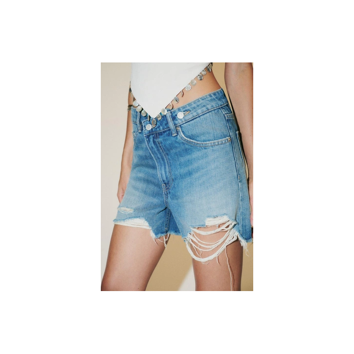 ДЖИНСОВЫЕ ШОРТЫ TRF С ВЫСОКОЙ ПОСАДКОЙ MOM FIT И КОСОЙ ЗАСТЕЖКОЙ