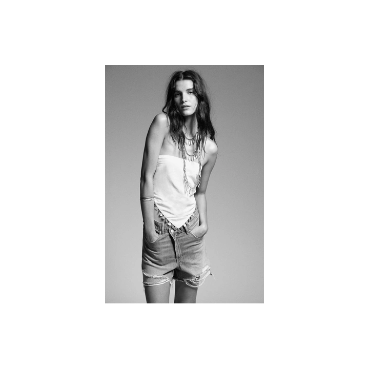 ДЖИНСОВЫЕ ШОРТЫ TRF С ВЫСОКОЙ ПОСАДКОЙ MOM FIT И КОСОЙ ЗАСТЕЖКОЙ