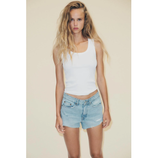 Джинсовые мини-шорты trf с высокой посадкой и потертостями