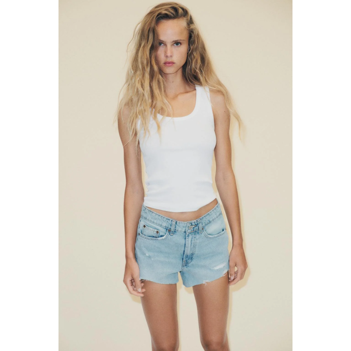 Джинсовые мини-шорты trf с высокой посадкой и потертостями