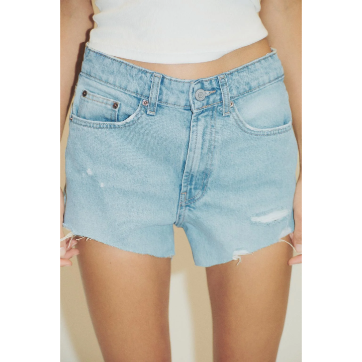 Джинсовые мини-шорты trf с высокой посадкой и потертостями