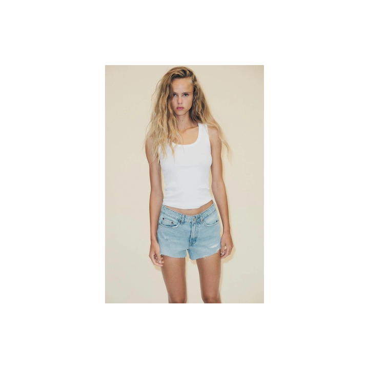 Джинсовые мини-шорты trf с высокой посадкой и потертостями