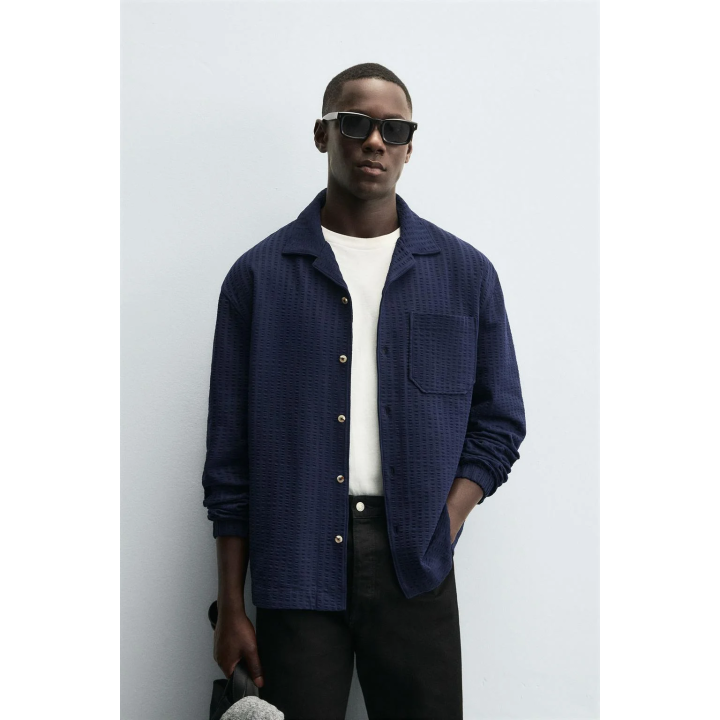 КУРТКА-РУБАШКА ИЗ ЖАТОЙ ТКАНИ КОМФОРТНОЙ ПОСАДКИ