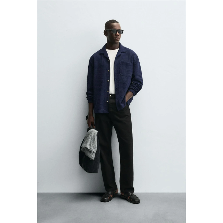 КУРТКА-РУБАШКА ИЗ ЖАТОЙ ТКАНИ КОМФОРТНОЙ ПОСАДКИ