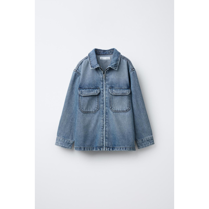 ДЖИНСОВАЯ КУРТКА-РУБАШКА С ОТСТЕГИВАЮЩИМСЯ ФЛИСОВЫМ КАПЮШОНОМ